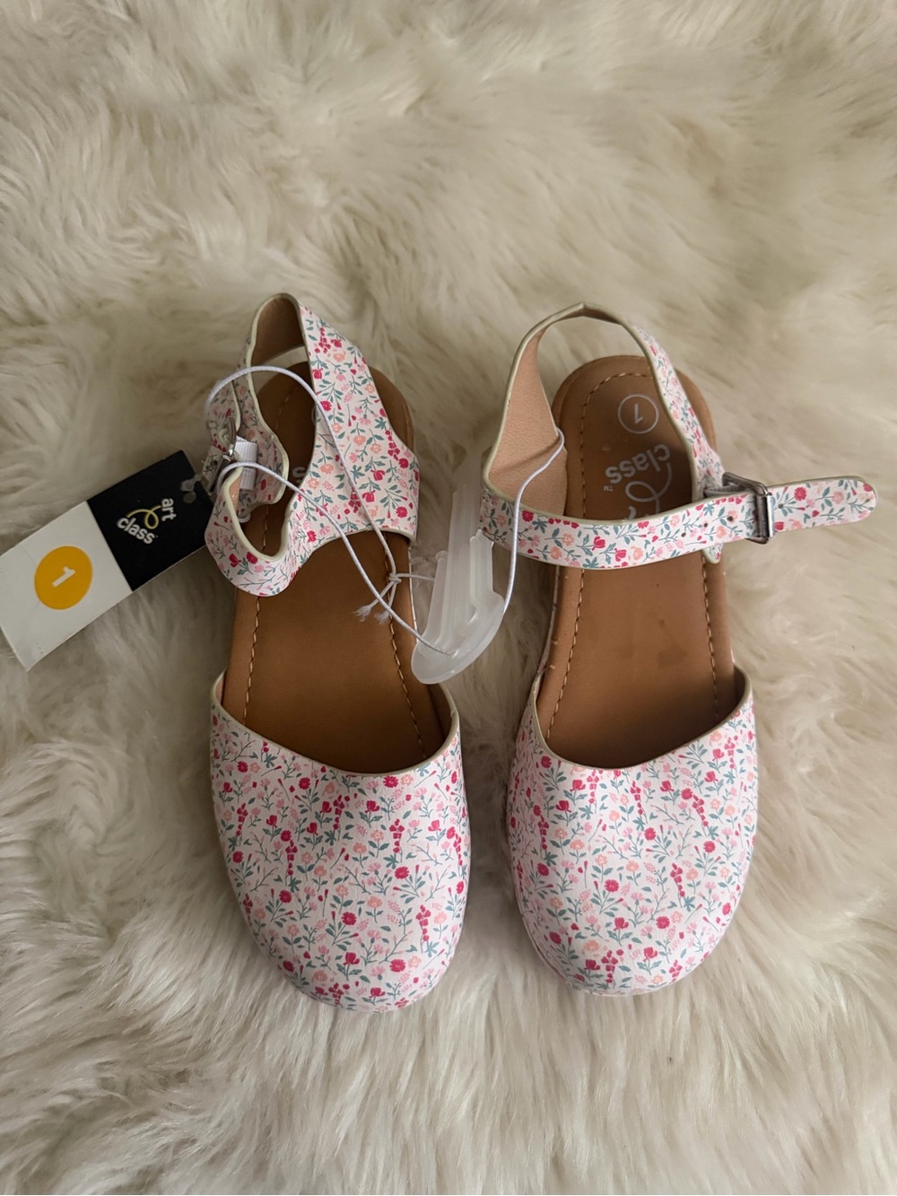 art class White Floral Print Girls' Ankle-Strap Sandals